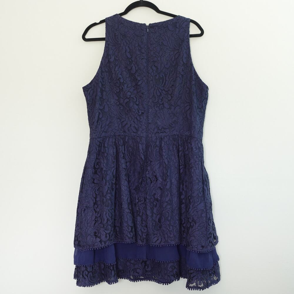 Eliza J Navy Tiered Fit Flare Floral Lace Short Cocktail Party Dress Size 16 - Picture 8 of 8